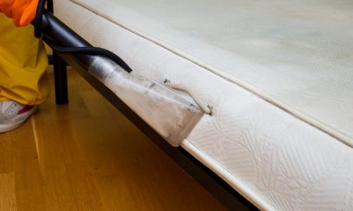 dry cleaning of an old white mattress